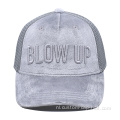 Groothandel suede geborduurde mesh trucker hoed